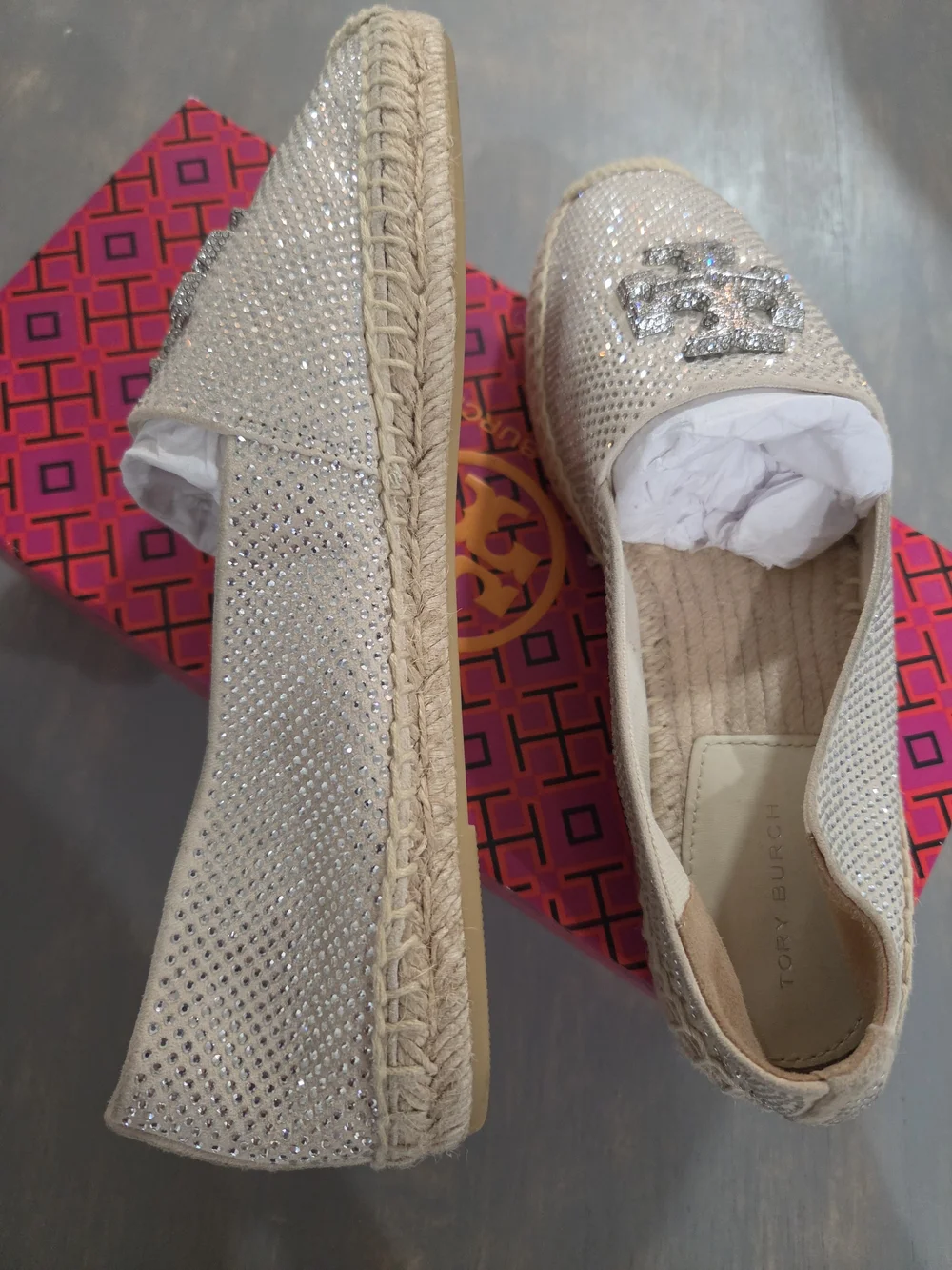 Women's Crystal-Embellished Espadrille Slip-On — Ivory